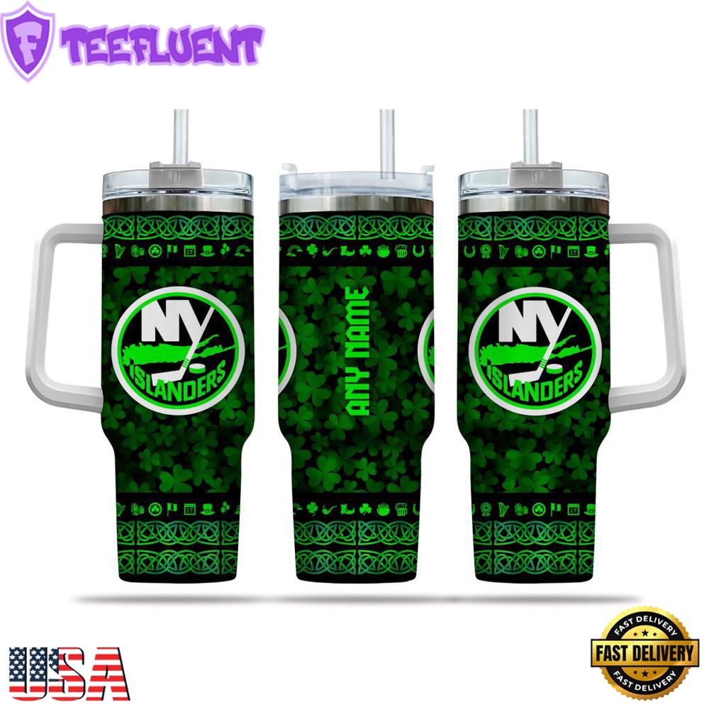 Custom Name NHL New York Islanders Happy St. Patrick’s Day Stainless Steel Tumbler 40Oz With Handle