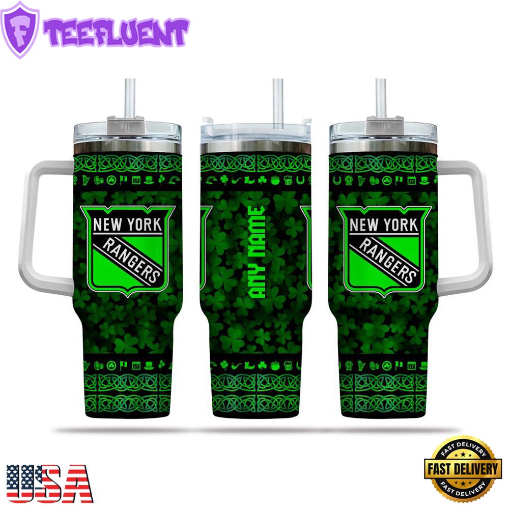 Custom Name NHL New York Rangers Happy St. Patrick’s Day Stainless Steel Tumbler 40Oz With Handle