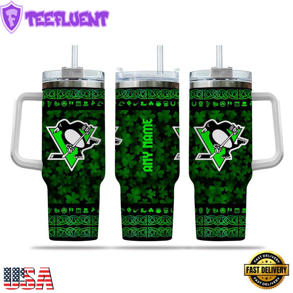 Custom Name NHL Pittsburgh Penguins Happy St. Patrick’s Day Stainless Steel Tumbler 40Oz With Handle