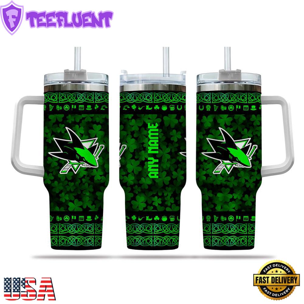 Custom Name NHL San Jose Sharks Happy St. Patrick’s Day Stainless Steel Tumbler 40Oz With Handle