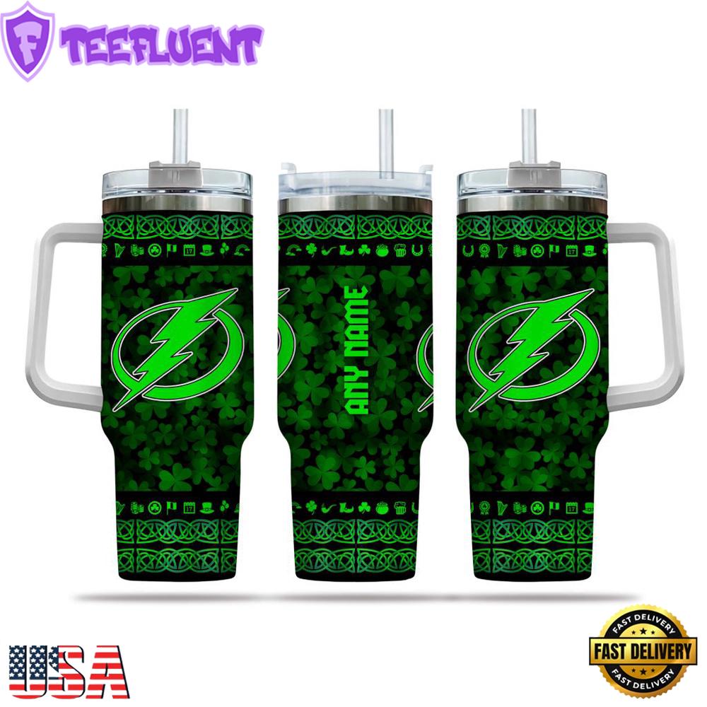 Custom Name NHL Tampa Bay Lightning Happy St. Patrick’s Day Stainless Steel Tumbler 40Oz With Handle