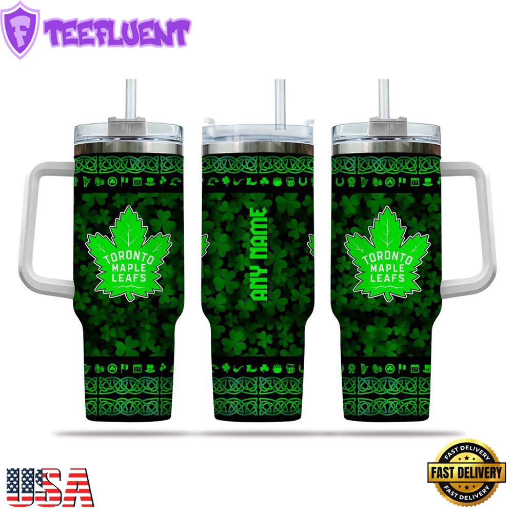 Custom Name NHL Toronto Maple Leafs Happy St. Patrick’s Day Stainless Steel Tumbler 40Oz With Handle