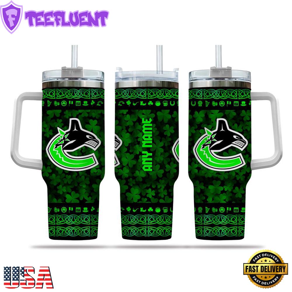 Custom Name NHL Vancouver Canucks Happy St. Patrick’s Day Stainless Steel Tumbler 40Oz With Handle