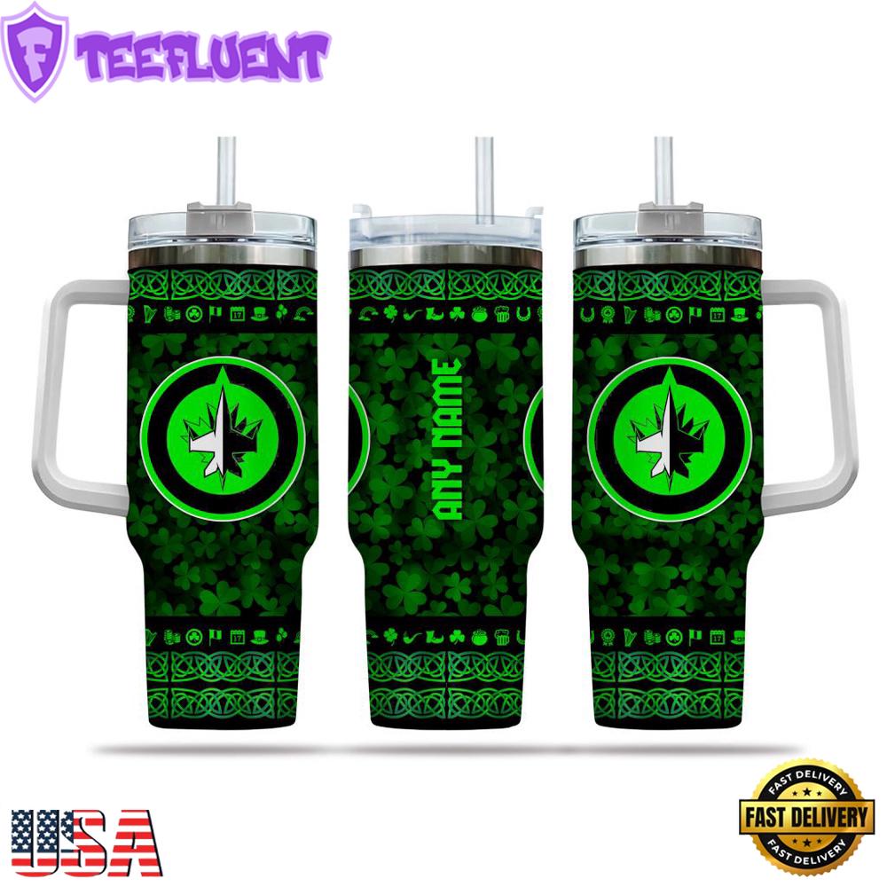 Custom Name NHL Winnipeg Jets Happy St. Patrick’s Day Stainless Steel Tumbler 40Oz With Handle