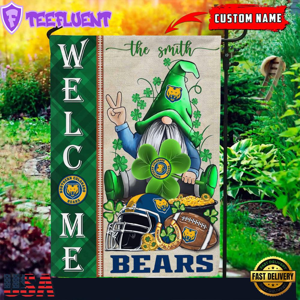 Custom Name Northern Colorado Bears Happy St. Patrick's Day Shamrock House And Garden Flag