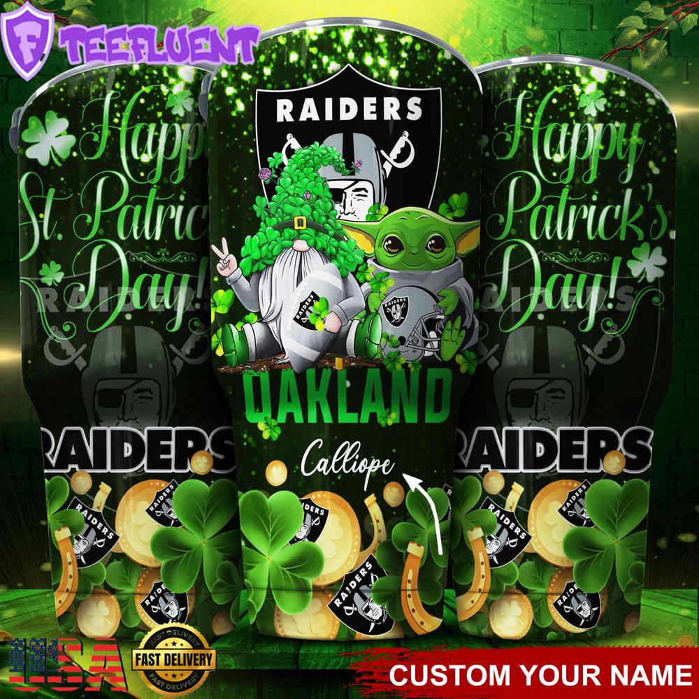 Custom Name Oakland Raiders NFL Shamrock Happy Patrick Day Tumbler
