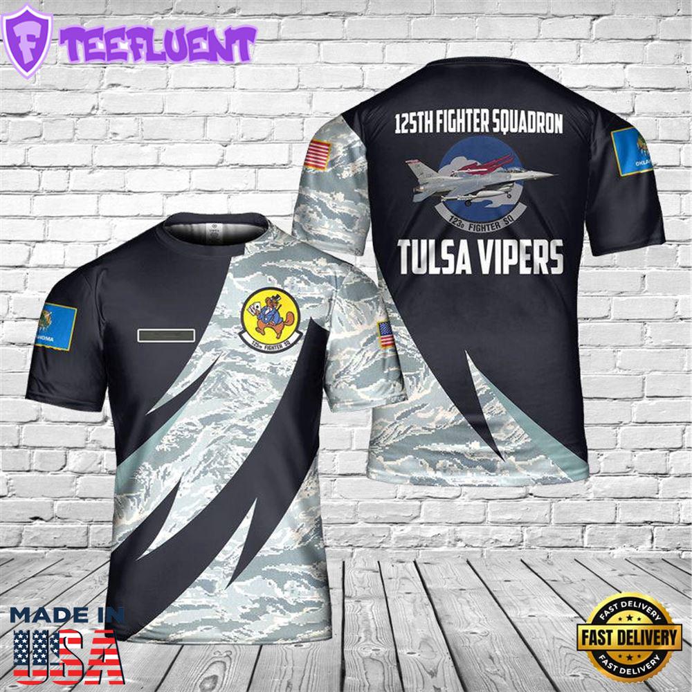 Custom Name Oklahoma 125th Fighter Squadron General Dynamics F-16 Fighting Falcon 3D T-shirt