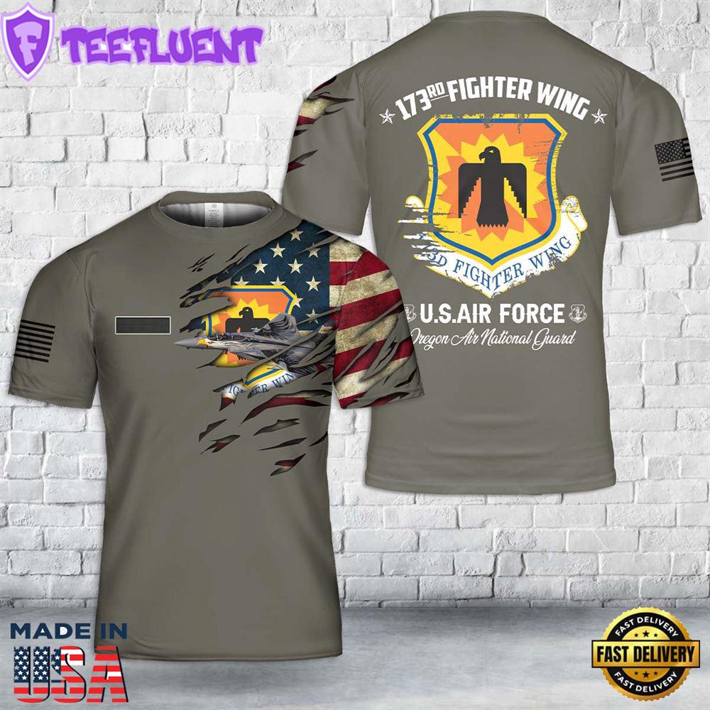 Custom Name Oregon Air National Guard 173rd Fighter Wing F-15C Eagle T-Shirt 3D