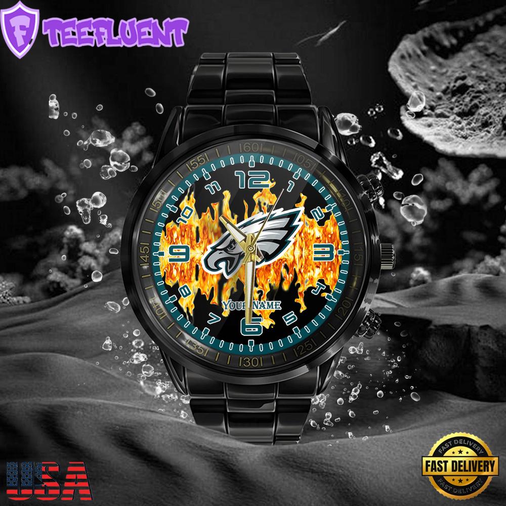 NFL Custom Name Philadelphia Eagles 3D Men Black Stainless Steel Watch NFL Custom Name Philadelphia Eagles 3D Men Black Stainless Steel Watch