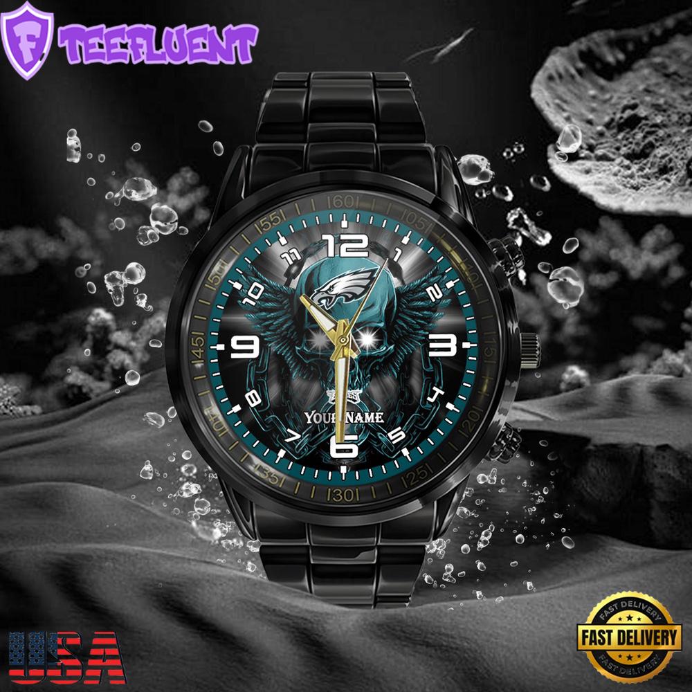NFL Custom Name Philadelphia Eagles 3D Men Black Stainless Steel Watch NFL Custom Name Philadelphia Eagles 3D Men Black Stainless Steel Watch
