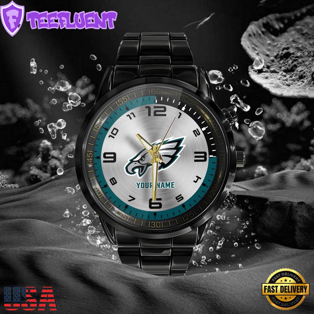 NFL Custom Name Philadelphia Eagles Black Stainless Steel Watch Gifts For Fans NFL Custom Name Philadelphia Eagles Black Stainless Steel Watch Gifts For Fans