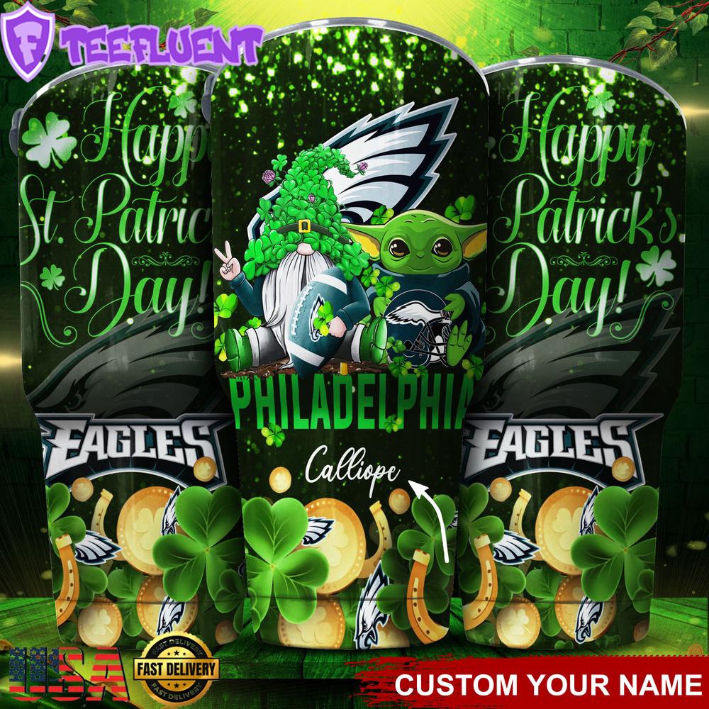 Custom Name Philadelphia Eagles NFL Shamrock Happy Patrick Day Tumbler