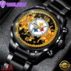 Custom Name Pittsburgh Steelers NFL 3D Men Black Stainless Steel Watch Gift For Fans
