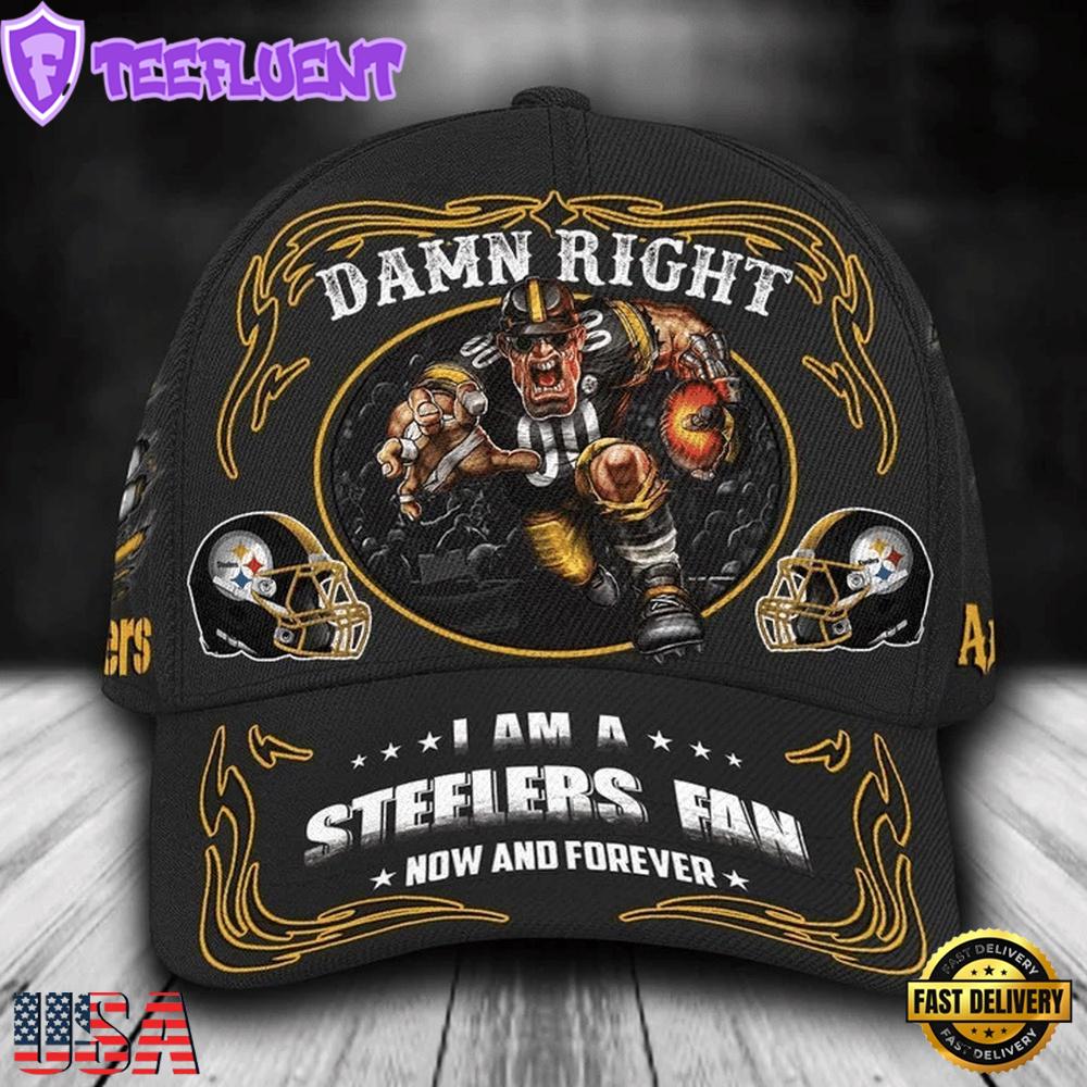 Custom Name Pittsburgh Steelers NFL Mascot Damn Right Football Team Super Bowl LIX Baseball Caps Custom Name Pittsburgh Steelers NFL Mascot Damn Right Football Team Super Bowl LIX Baseball Caps
