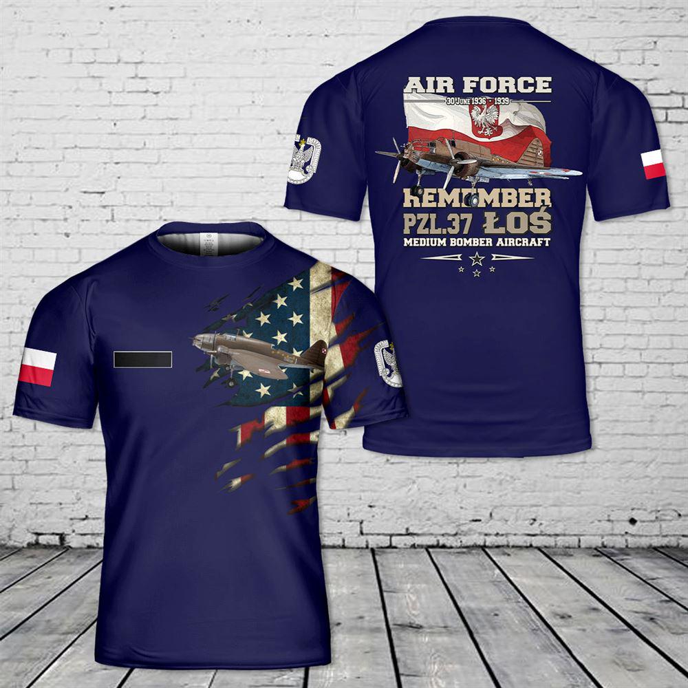 Custom Name Polish Air Force PZL37 Los Medium Bomber T-Shirt 3D