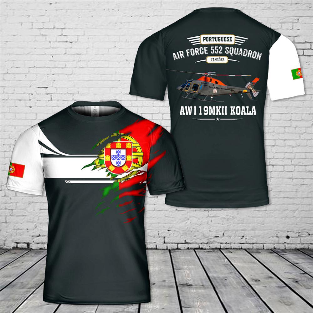 Custom Name Portuguese Air Force 552 Squadron Zang?es AW119MKII Koala 3D T-shirt