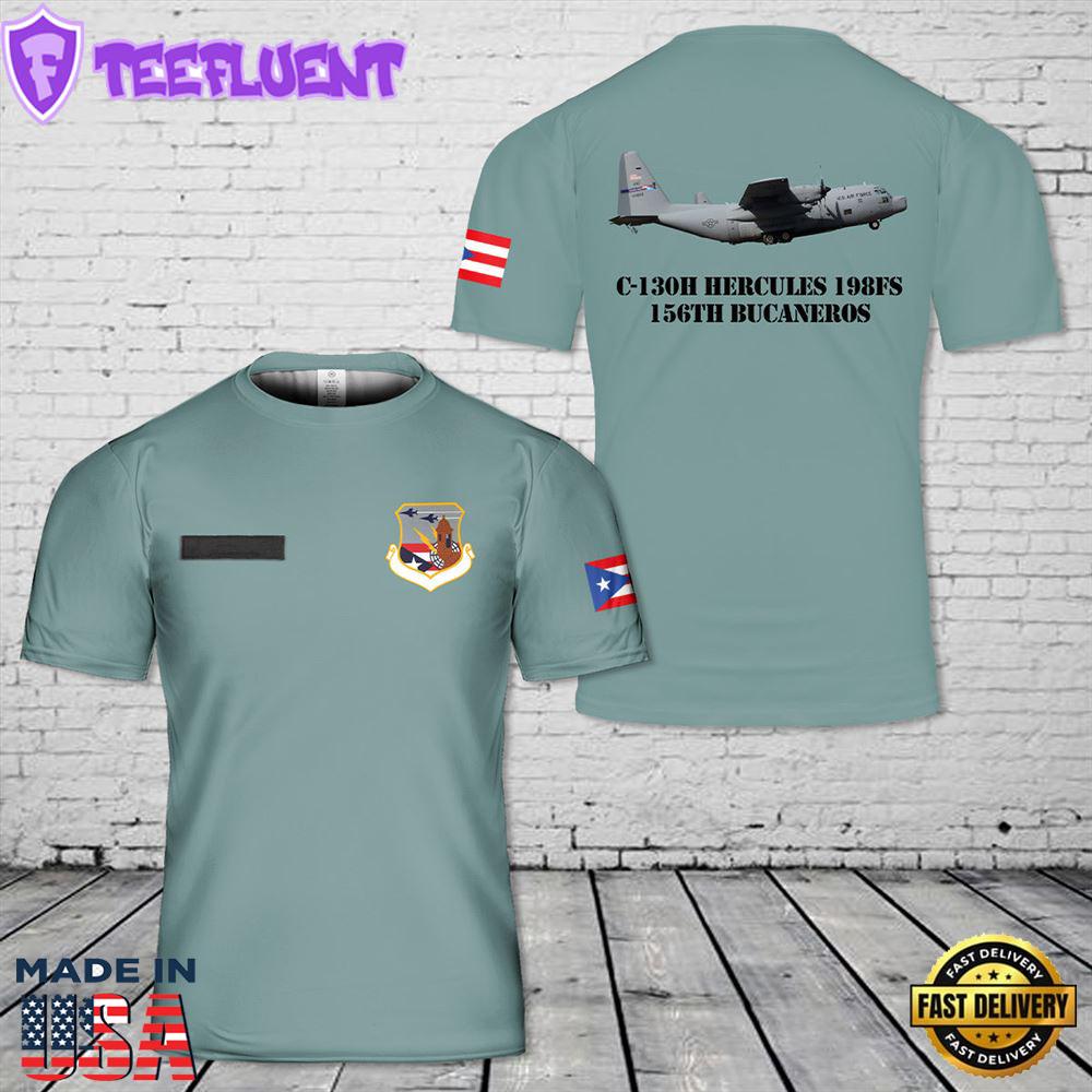 Custom Name Puerto Rico Air National Guard C-130H Hercules 198FS 156th Bucaneros 3D T-shirt