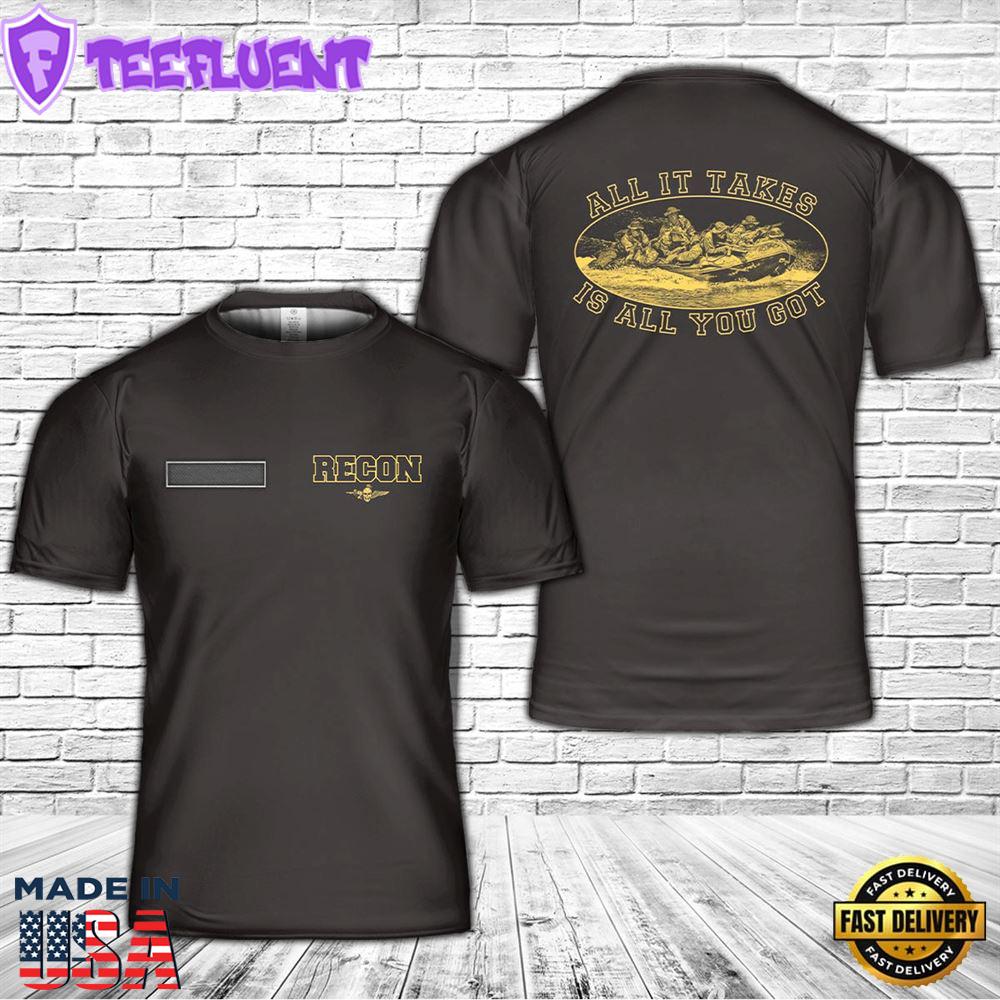 Custom Name Recon infantry Military Combat Rubber Raiding Craft T-Shirt 3D