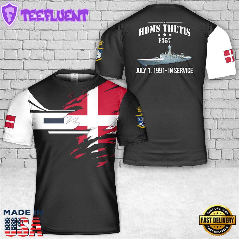 Custom Name Royal Danish Navy HDMS Thetis (F357) T-Shirt 3D