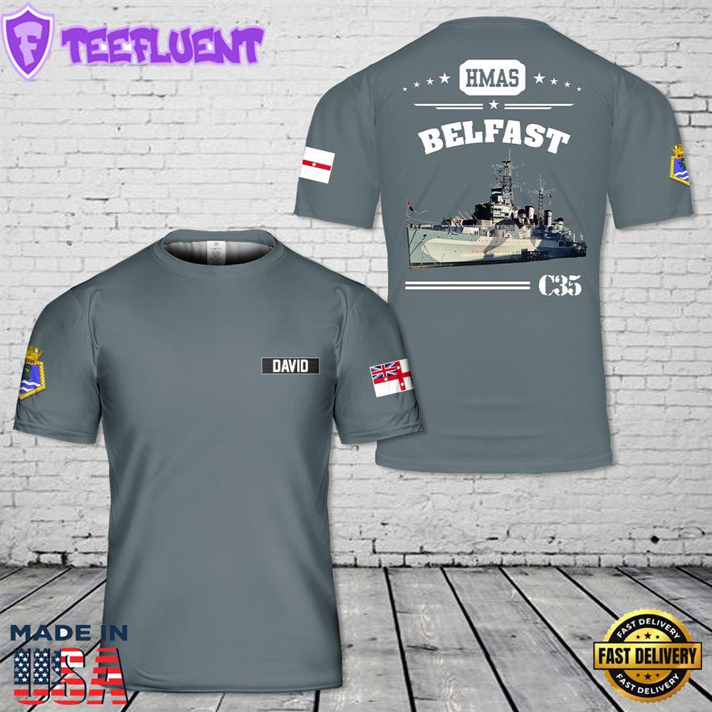Custom Name Royal Navy HMS Belfast (C35) 3D T-shirt_new1_new2