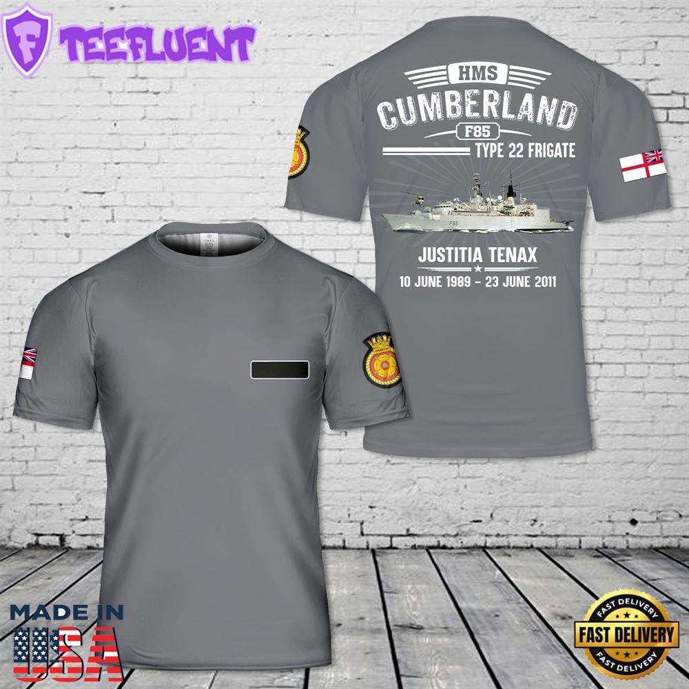 Custom Name Royal Navy HMS Cumberland (F85) T-Shirt 3D