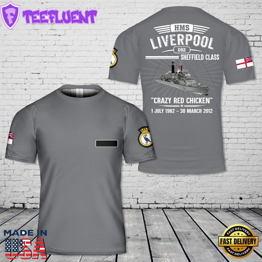 Custom Name Royal Navy HMS Liverpool (D92) T-Shirt 3D