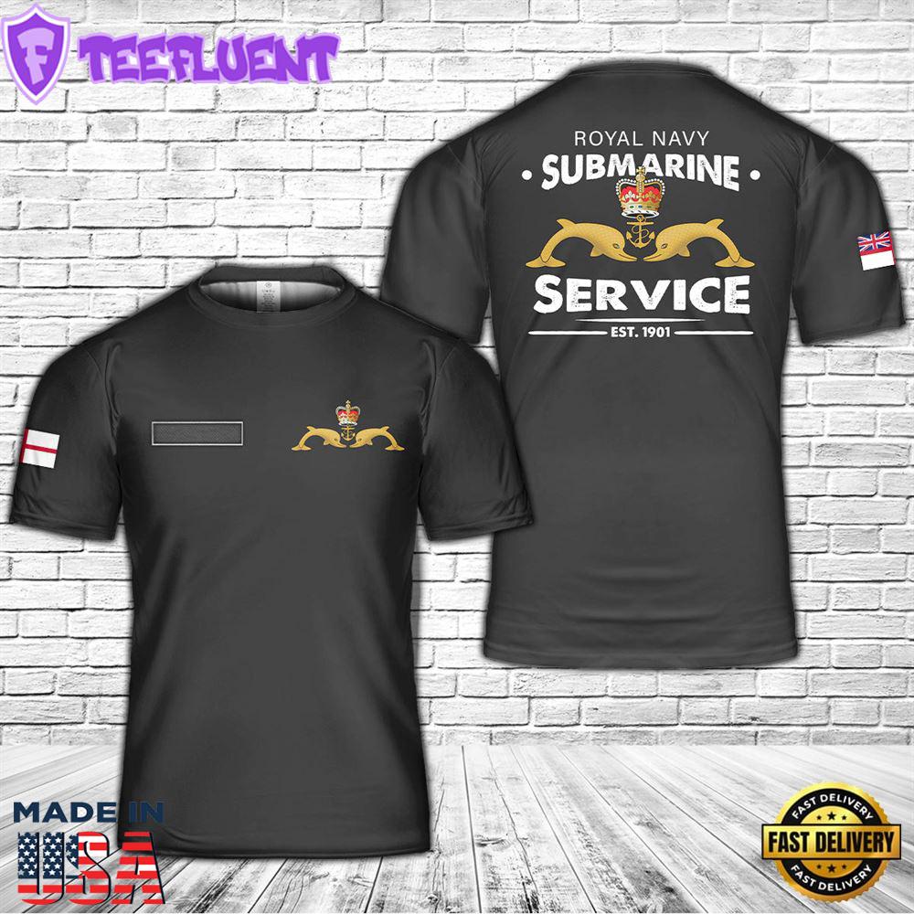 Custom Name Royal Navy Submarine Service 3D T-shirt
