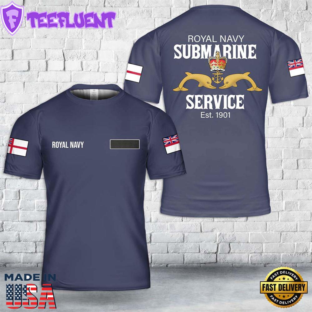 Custom Name Royal Navy Submarine Service T-Shirt 3D 1