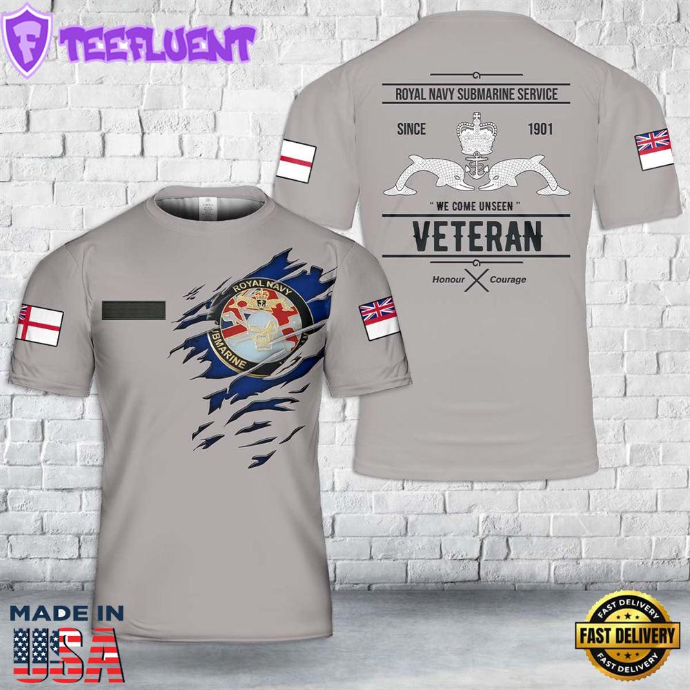 Custom Name Royal Navy Submarine Veteran Badge T-Shirt 3D