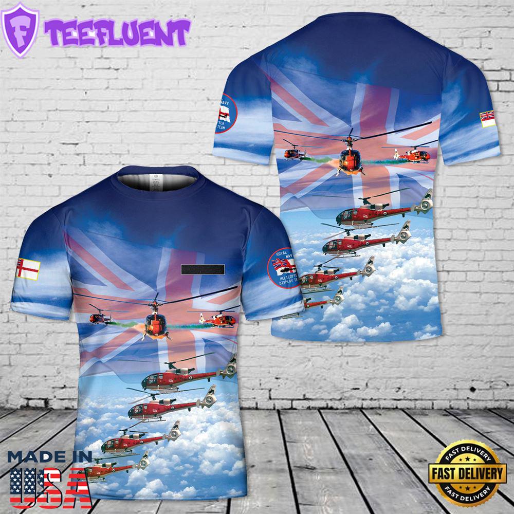 Custom Name Royal Navy The Sharks Helicopter Display Team from 1975 to 1992 T-Shirt 3D