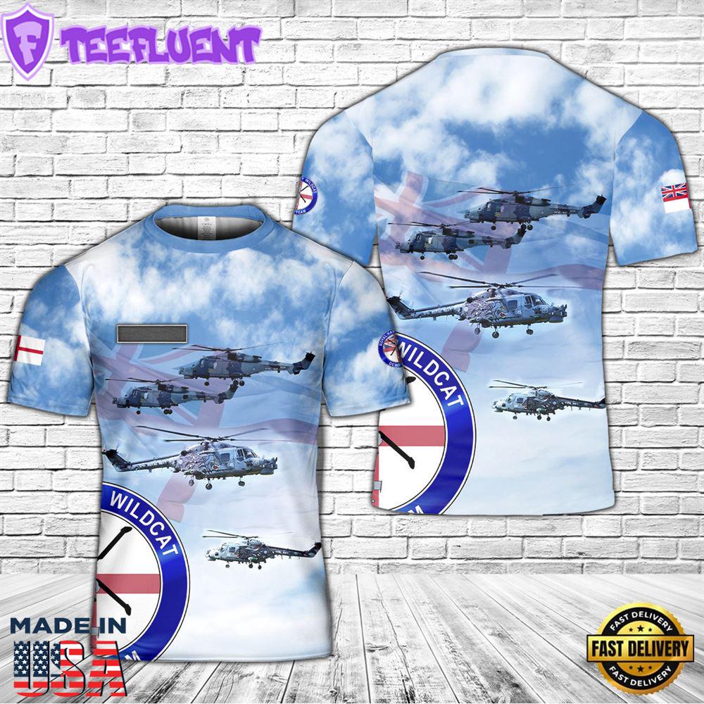 Custom Name Royal Navy Wildcat Demo Team (Black Cats) helicopter display team T-Shirt 3D