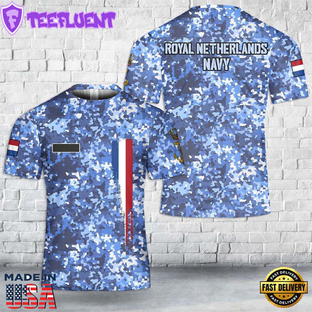 Custom Name Royal Netherlands Navy Netherlands Fractal Pattern (NFP) Camo T-Shirt 3D