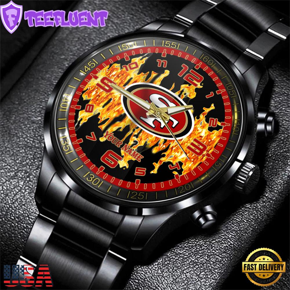 Custom Name San Francisco 49ers NFL 3D Men Black Stainless Steel Watch Gift For Fans
