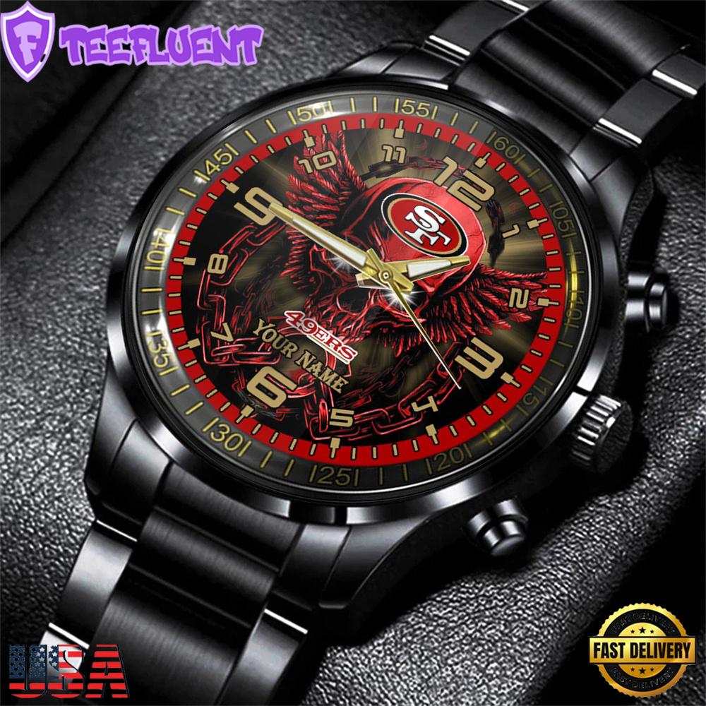 Custom Name San Francisco 49ers NFL 3D Men Black Stainless Steel Watch Gift For Fans