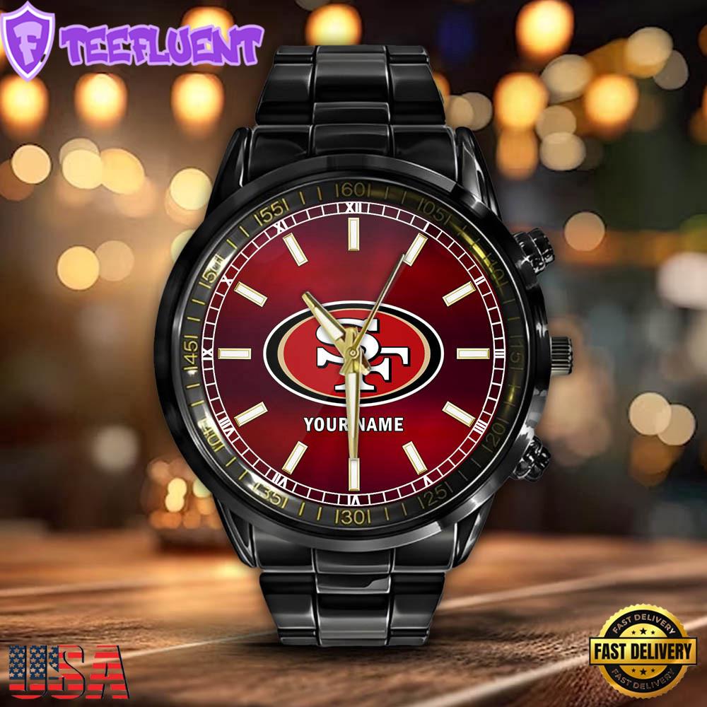 NFL Custom Name San Francisco 49ers Black Stainless Steel Watch Gifts For Fans NFL Custom Name San Francisco 49ers Black Stainless Steel Watch Gifts For Fans
