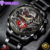 Custom Name San Francisco 49ers NFL Men Black Stainless Steel Watch Gift For Fans