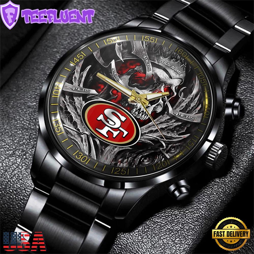 Custom Name San Francisco 49ers NFL Men Black Stainless Steel Watch Gift For Fans