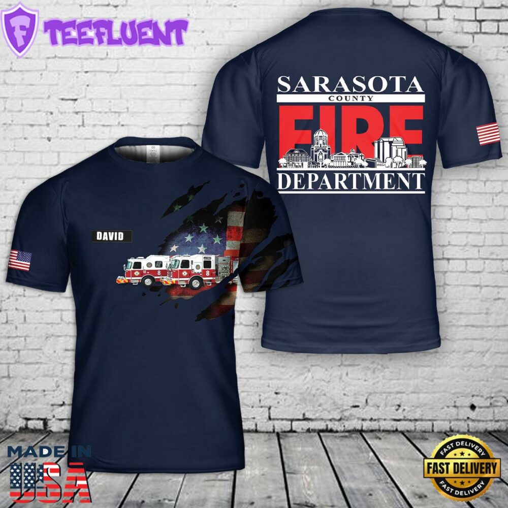 Custom Name Sarasota County Fire Department 3D T-Shirt 1