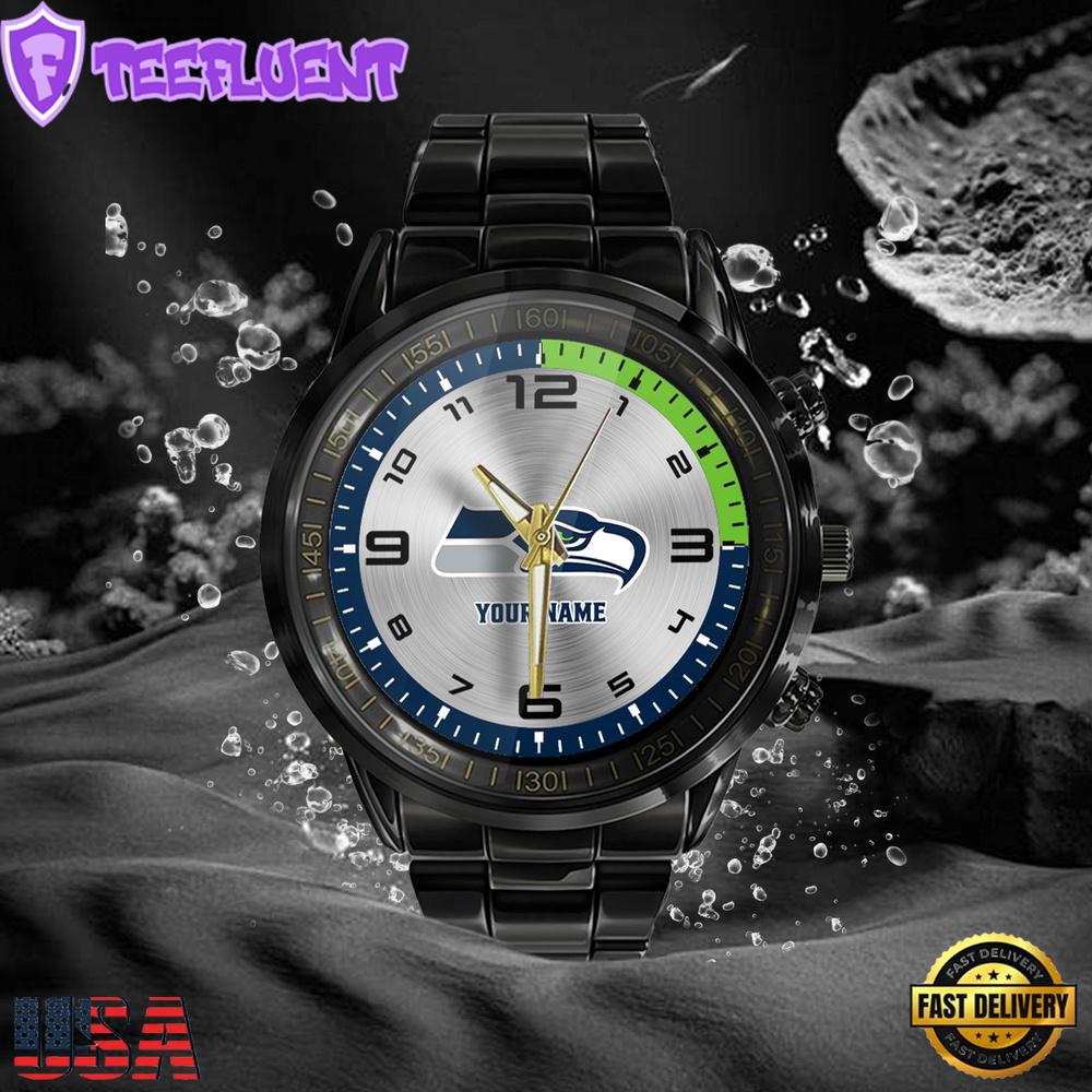 NFL Custom Name Seattle Seahawks Black Stainless Steel Watch Gifts For Fans NFL Custom Name Seattle Seahawks Black Stainless Steel Watch Gifts For Fans