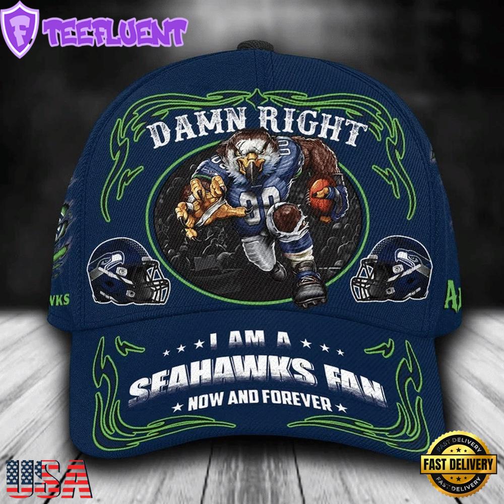 Custom Name Seattle Seahawks NFL Mascot Damn Right Sport Baseball Cap