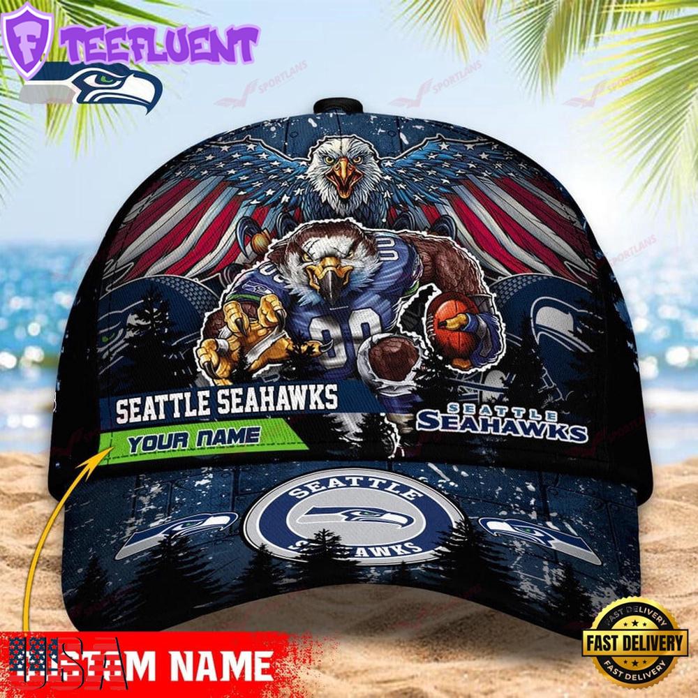 Custom Name Seattle Seahawks NFL Mascot Eagle Baseball Cap