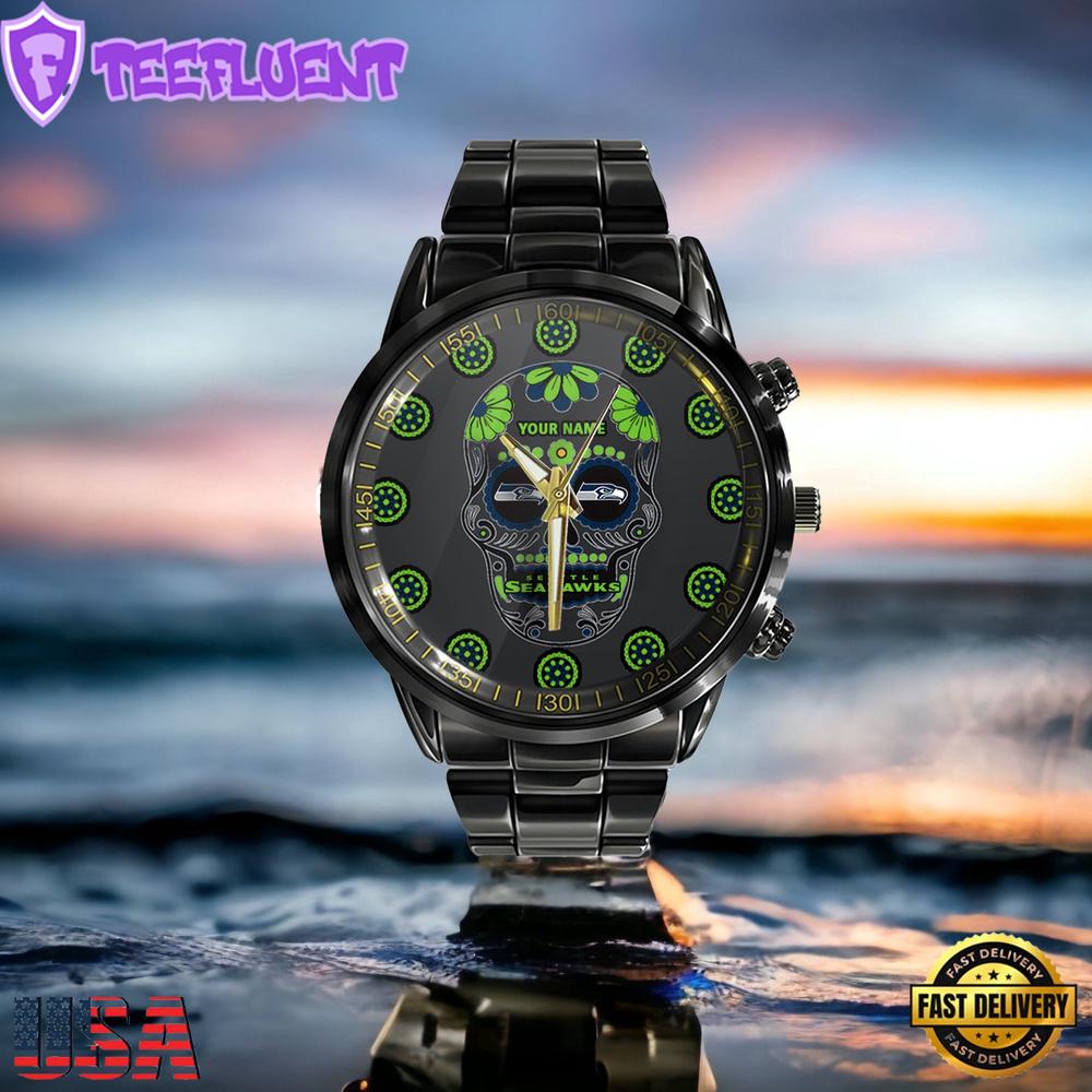 NFL Custom Name Seattle Seahawks Men Black Stainless Steel Watch NFL Custom Name Seattle Seahawks Men Black Stainless Steel Watch