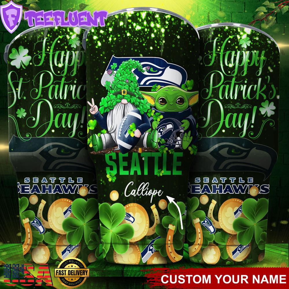 Custom Name Seattle Seahawks NFL Shamrock Happy Patrick Day Tumbler