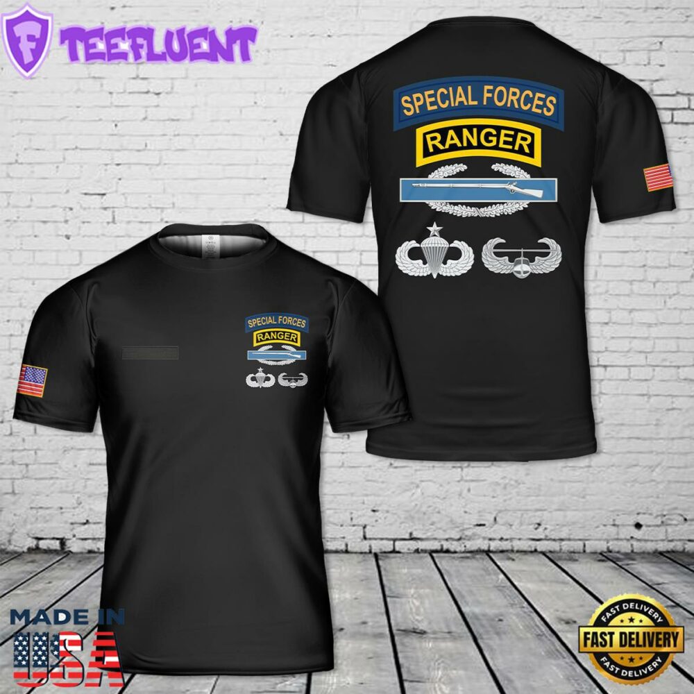 Custom Name SF Ranger CIB Airborne Senior Air Assault T-Shirt 3D