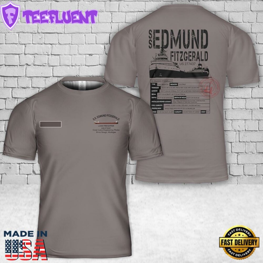 Custom Name SS Edmund Fitzgerald T-Shirt 3D 1