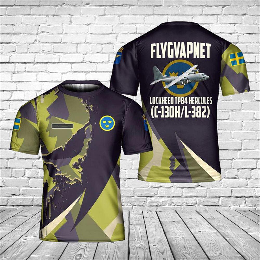 Custom Name Swedish Air Force Flygvapnet Lockheed Tp84 Hercules (C-130HL-382) 3D T-shirt