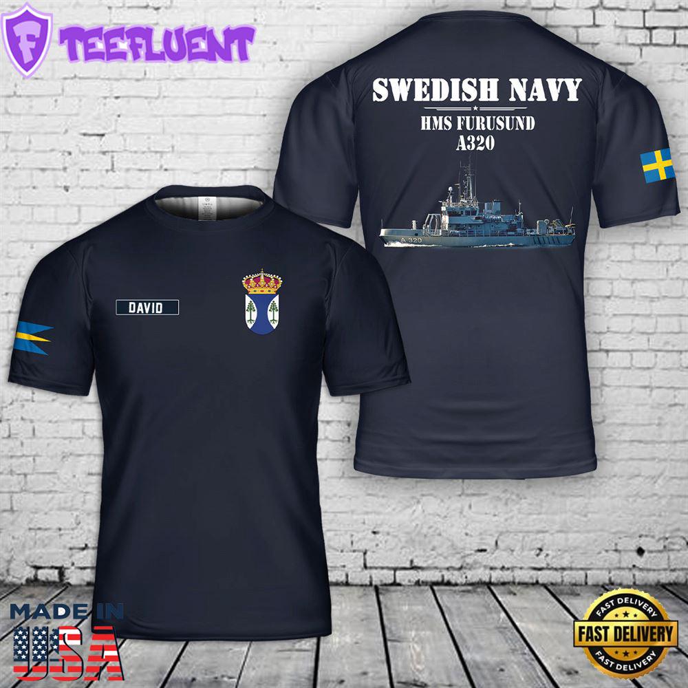 Custom Name Swedish Navy HMS Furusund A320 3D T-shirt