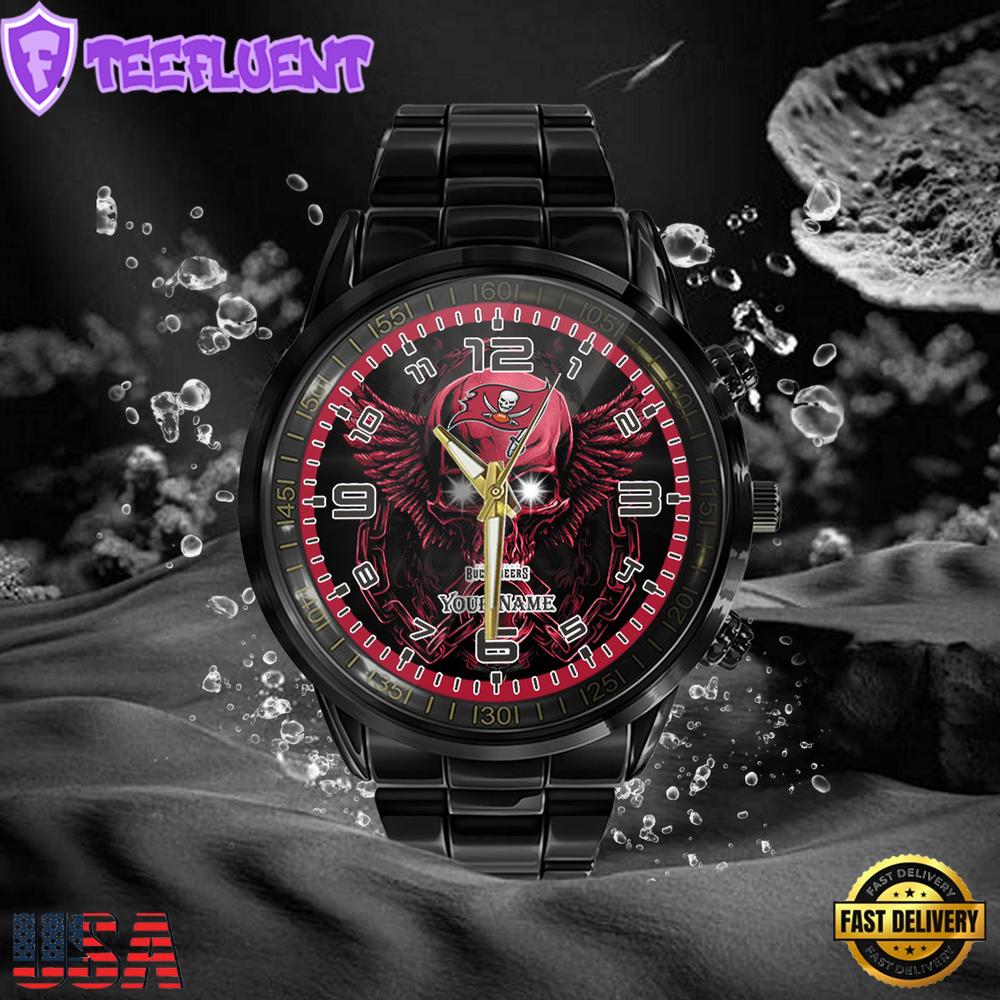NFL Custom Name Tampa Bay Buccaneers 3D Men Black Stainless Steel Watch NFL Custom Name Tampa Bay Buccaneers 3D Men Black Stainless Steel Watch