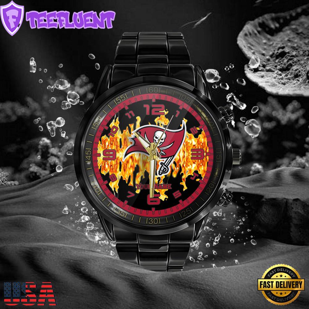 NFL Custom Name Tampa Bay Buccaneers 3D Men Black Stainless Steel Watch NFL Custom Name Tampa Bay Buccaneers 3D Men Black Stainless Steel Watch