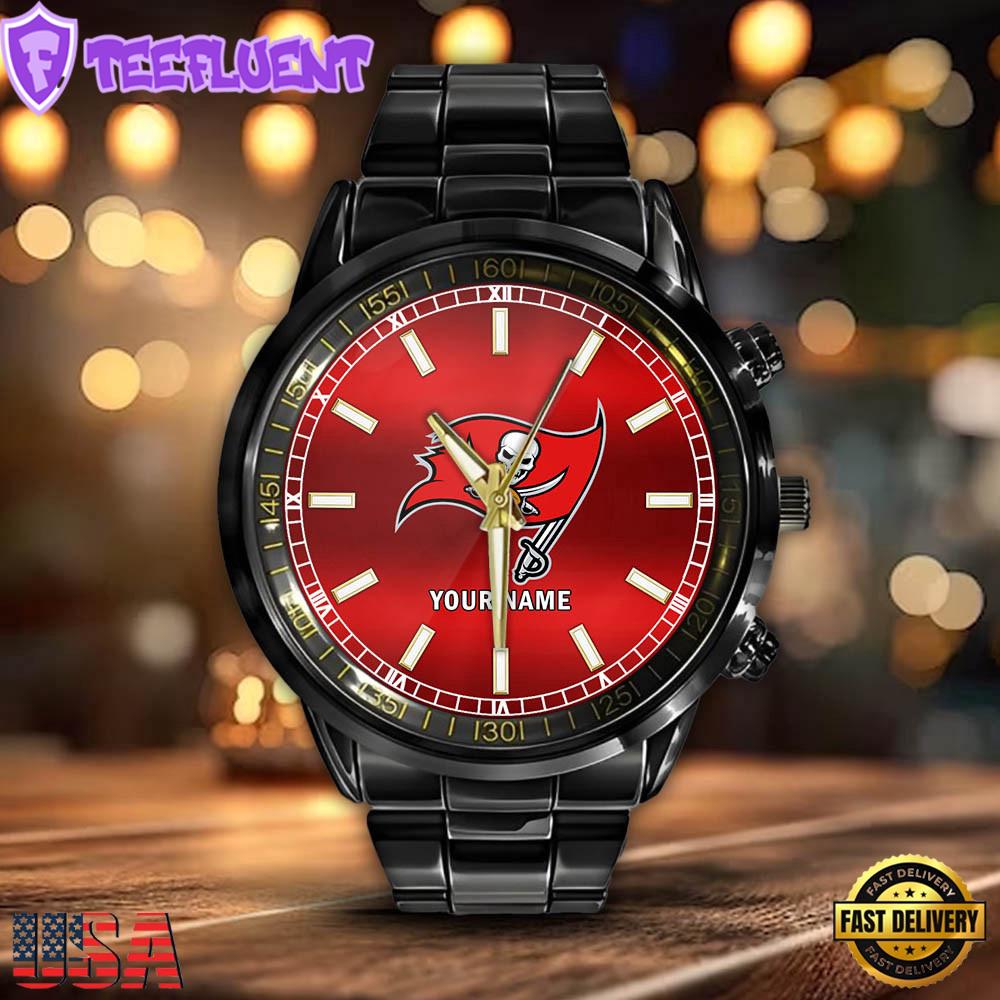 NFL Custom Name Tampa Bay Buccaneers Black Fashion Watch Gifts For Sport For Fan NFL Custom Name Tampa Bay Buccaneers Black Fashion Watch Gifts For Sport For Fan